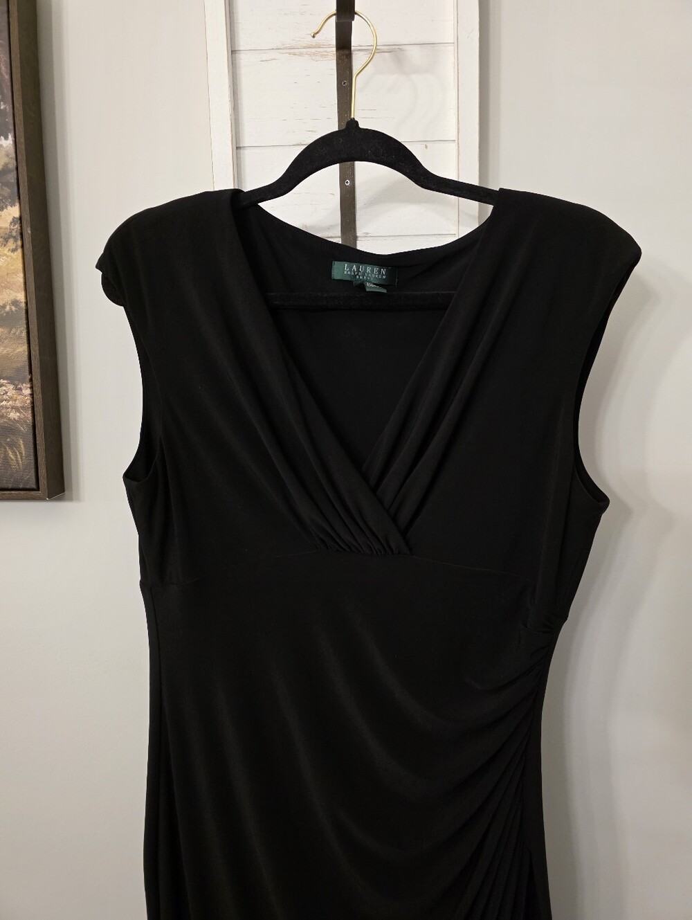 Lauren Ralph Lauren Black Sleeveless Faux Wrap Dress Size 14 - Picture 2 of 5